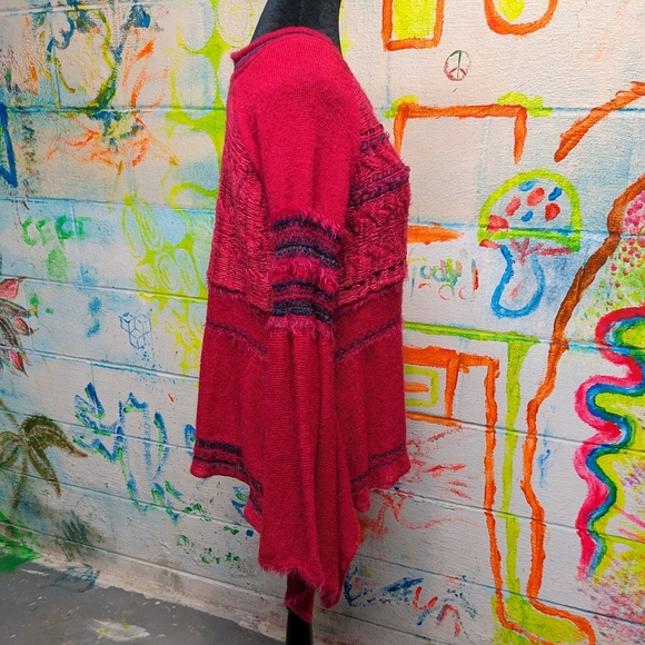 Raspberry Magenta Free People Bell Sleeve Knit Sweater; Size SP-L - Picture 7 of 12